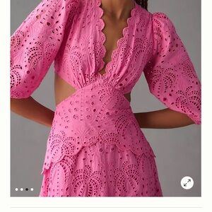 FARM Rio Pink Puff Sleeve Plunge Sundress